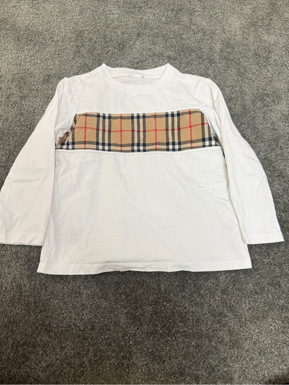 Burberry White Long-Sleeve Top with Classic Beige Check Panel